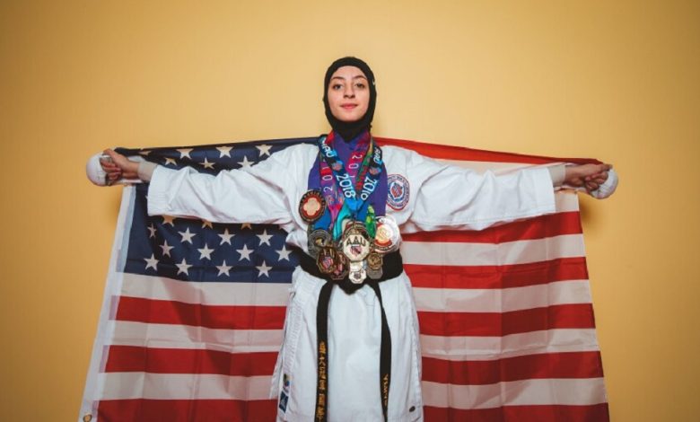 Aprar Hassan, 23, is a Muslim-American karate athlete holding a Sandan (third-degree black belt).