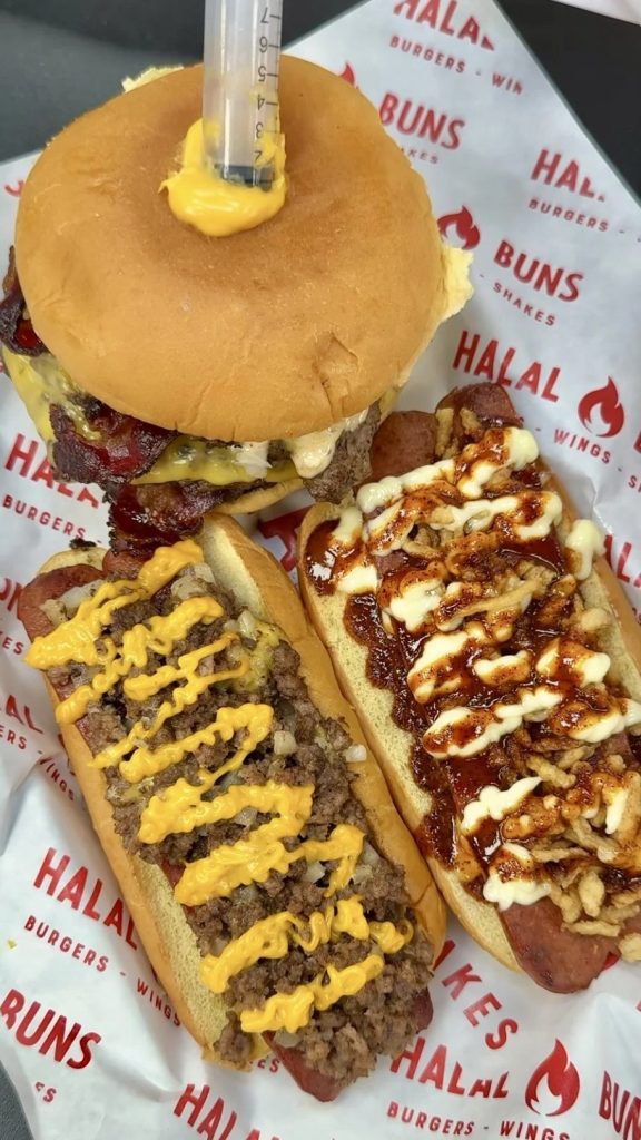 Every item at Halal Buns is 100% zabiha halal, meaning the meat is slaughtered according to Islamic law. No pork products appear on the menu, and even the bacon is beef-based.